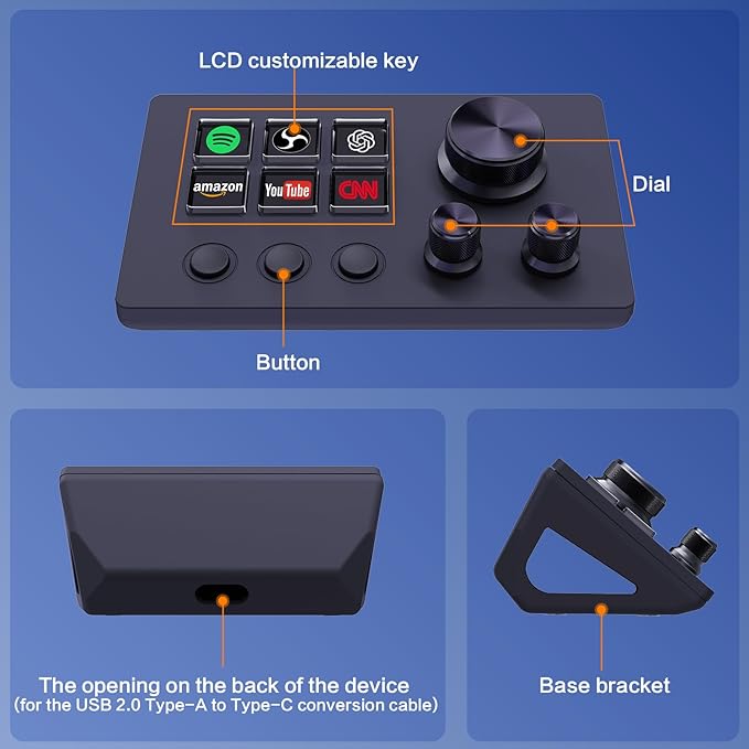 ActionRing Streaming Macro Keypad Stream Controller Deck Gaming Shortcut Keyboard with Customizable 6 LCD Shortcut Keys 3 Buttons and 3 Knobs Trigger Actions in OBS/Twitch/YouTube Windows 10/Mac