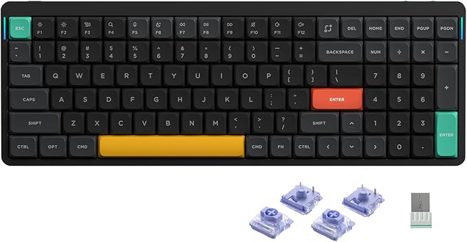 nuphy Air96 V2 Wireless Mechanical Keyboard100 Keys RGB Backlit KeyboardSupports Bluetooth 5.12.4G and Wired Connectionfor PC/Laptop/Windows/Mac -Black Gateron Wisteria Switch