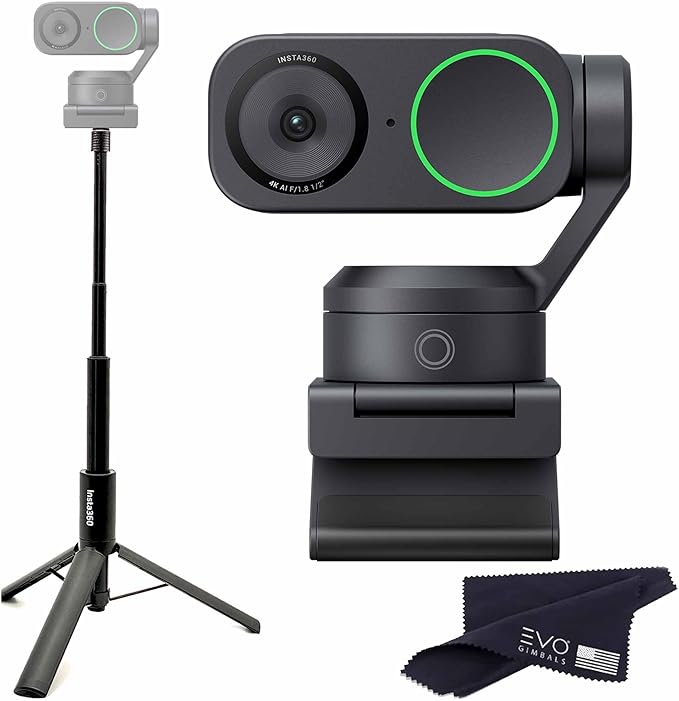 Insta360 Link 2-PTZ 4K Webcam with 1/2 Sensor AI Tracking Gesture Control HDR Noise-Canceling Mic Webcam for Laptop Live Streaming Gaming (with Tripod Selfie Stick)