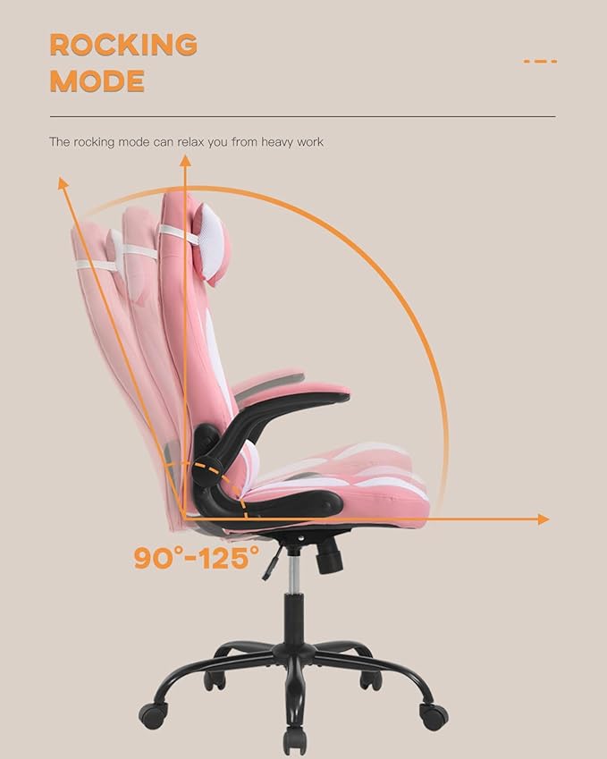 PC Gaming Chair Video Game Chair Racing Style Office High Back Desk Executive PU Leather Rolling Task Swivel Computer with Lumbar Support HeadrestPink