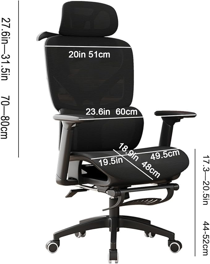 Ergonomic Chair Mesh Office Seat 330lbs Capacity High Back Desk Chair with Flip-Up Arms 135° Recline Adjustable Lumbar Support Wheels for Home Office Gaming Study (White Grey)