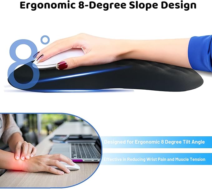 Ergonomic Mouse Pad Wrist SupportMemory Foam Wrist Rest Mousepad for Relieve Wrist Fatigue12x8inch Comfortable Massage Design Mouse MatOffice&ampGame Mouse Pad for LaptopComputerBlack