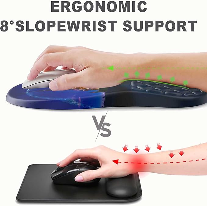 Ergonomic Mouse Pad with Wrist Rest Soft Mousepad with Massage Design Memory Foam and Non-Slip PU Base for Pain Relief Gaming Mouse Pad for Desk Home Office Black