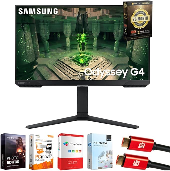 Samsung 25 Odyssey G4 FHD Gaming Monitor IPS 240Hz 1ms G-Sync Bundle with Tech Smart USA Elite Suite 18 2X 4K HDMI Cable &amp Deco Gear CPS Exclusive 26 Month Protection Pack (BEACH-CPS-26M250)