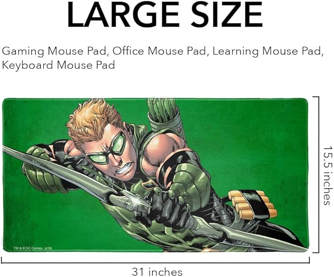 Justice League Green Arrow Character Large Gaming Mouse Pad Desk Mat with Stitched Edges Non-Slip Base for Gamer Home and Office 31.5 x 15.7
