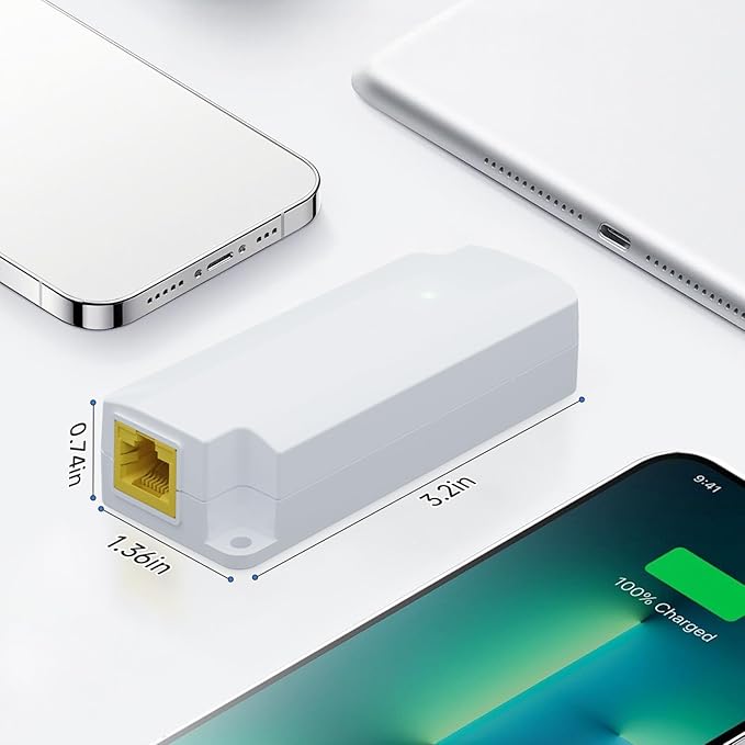 Gigabit PoE to USB C Converter for Smart Phone/Tablet USB-C to Ethernet Adapter with 10W Charging Power &amp Data 2-in-1 RJ45 Port to Type-C Adapter 10/100/1000Mbps High Speed Plug &amp PlayIEEE