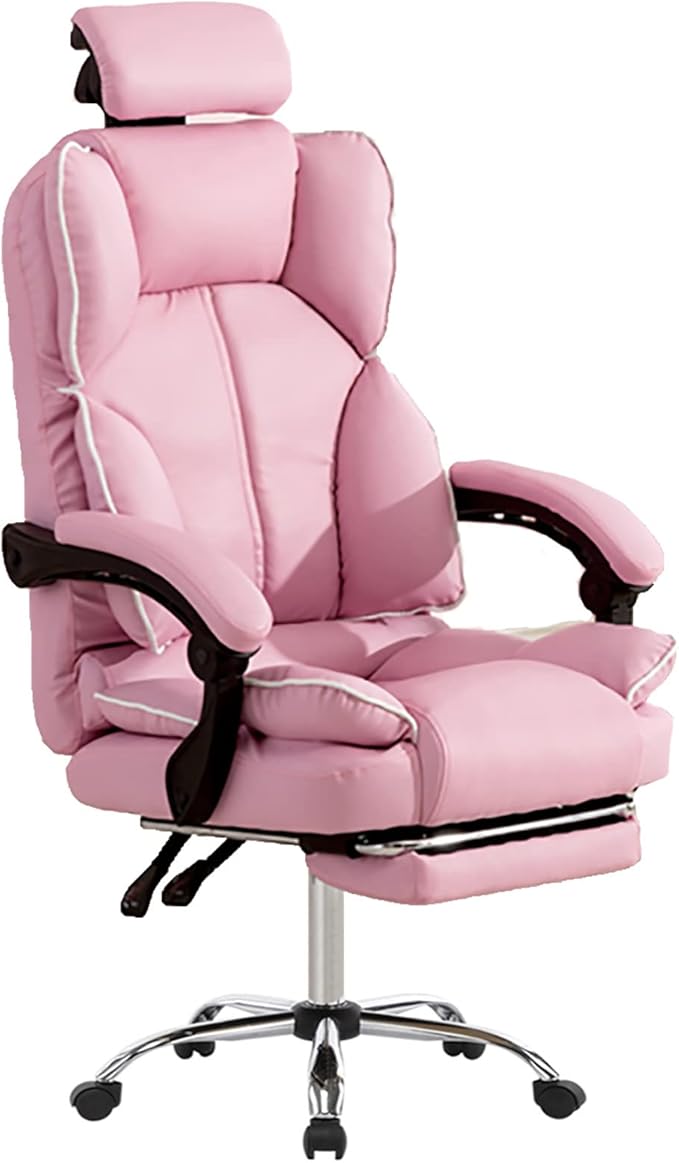 Gaming Chair Computer Chair with Retractable Footrest for Lumbar Support Height Adjustable Gaming Chair with Swivel Seat and Headrest Leather (Grey Without Footrest 1)