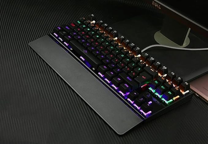 Mechanical Keyboard Wired Gaming Keyboard 87 Keys RGB LED Rainbow Backlit Keyboard Suitable for PC and Desktop Computer