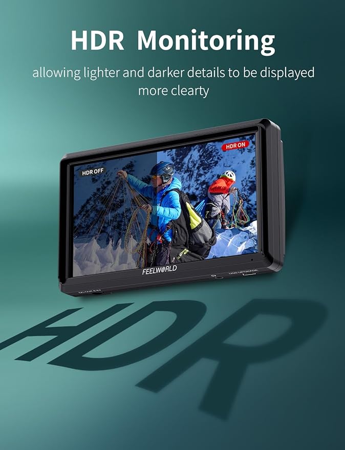 FEELWORLD S55E 5.5 inch DSLR Field Monitor 3D LUT Compact Full HD 1920x1152 IPS Video Assist Peaking Focus with 4K60Hz HDMI 8.4V DC Inputs/Outputs Includes F550 4400mAh BatteryTilt ArmSunshade