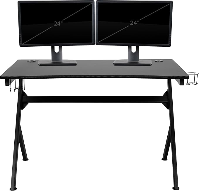 Flash Furniture Optis Black Gaming Desk and Orange/Black Racing Chair Set with Cup Holder Headphone Hook &amp 2 Wire Management Holes