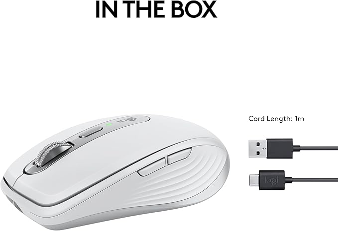 Logitech MX Anywhere 3S Compact Wireless Mouse Fast Scrolling 8K DPI Any-Surface Tracking Quiet Clicks Programmable Buttons USB C Bluetooth Windows PC Linux Chrome Mac - Pale Grey