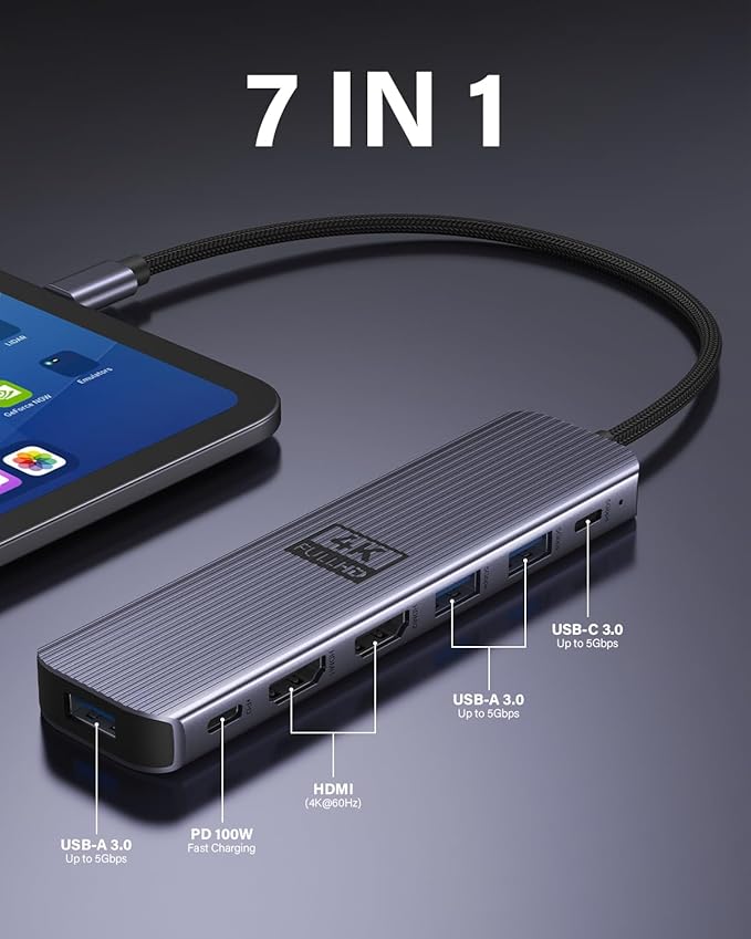 USB C to Dual HDMI Adapter Newmight 7-in-1 USB-C Docking Station Dual Monitor Multiport Dongle with 2 HDMI 4K 60HZ 3 USB 3.0 USBC 3.0 Data Port 100W PD for MacBook Pro iPhone 15/Pro Max HP Dell