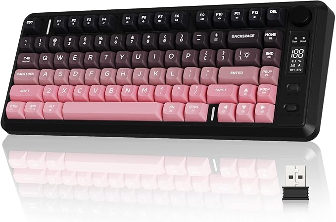 ZIYOU LANG M75 Wireless Gaming Keyboard RGB Backlit Rechargeable 2000mAh Battery Small Membrane But Mechanical Feel Keyboard with Smart Display &amp Knob PBT Gradient keycaps for PC MAC-BlackBerr