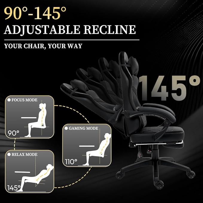 Dowinx 665TE0A Gaming Chair with Pocket Spring Cushion Ergonomic Computer Chair with Massage Lumbar and Footrest for Adults High Back Game Chair Leather for Office Gaming 300LBS