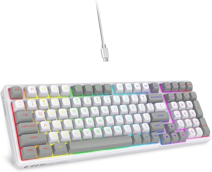 HUO JI Z-99 Wired Mechanical Keyboard Creamy Sound Hot Swappable Pre-lubed Linear Switches Gasket Structure with Sound Dampening Foam RGB Backlit 99 Keys Custom Gaming Keyboard for PC/MacGray