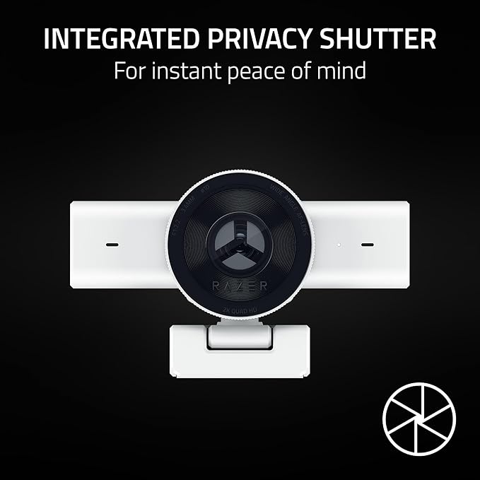 Razer Kiyo V2 X Streaming Webcam: 1440p 60 FPS - Auto Focus - Built-in Microphone - Wide Angle Lense - Integrated Privacy Shutter - Works with OBS Xsplit Streamlabs Discord Zoom Teams - White