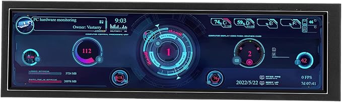 Dpofirs 8.8 Inch CPU Hardware Temperature Monitor External Expansion Display PC Temp Monitor 1920x480 60Hz for AIDA64 PC Sensor Panel Display CPU GPU SSD Data Temperature Monitor 8.8 inch Black