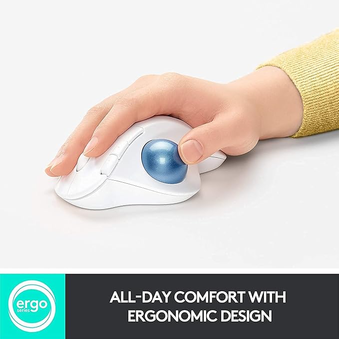 Logitech Ergo M575 Wireless Trackball Mouse Easy Thumb Control Precision and Smooth Tracking Ergonomic Comfort Design Windows/Mac Bluetooth USB - Off White (Renewed)