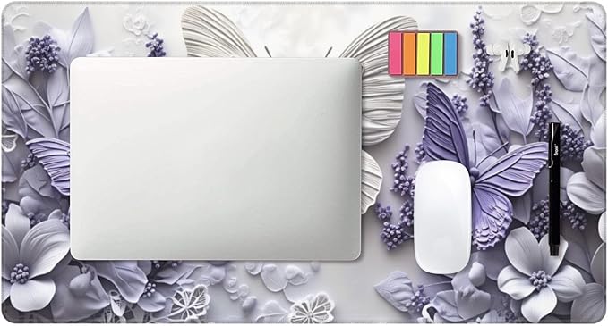 Purple Floral Butterfly Desk Cover MatExtended Large Mouse PadComputer Laptop Mat Desk Decor for Office Game Home 30x16 Inch