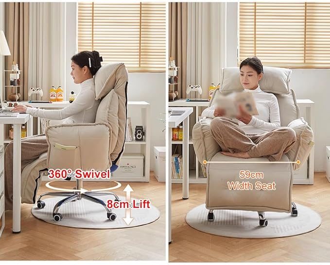 YCKEGEW Lift Chair Recliners Gaming Chair with Footrest Lazy Sofa Chair Ergonomic Study Chair Home Office Desk Chairs with Steel Base and Wheels 360° Swivel Computer Chair(Dark Grey)