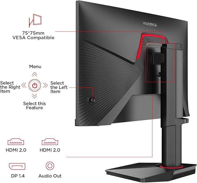 KOORUI G2511E 24.5 Inch Gaming Monitor 320Hz 1ms Fast IPS PC Monitor FHD 1080P HDR 400 95% DCI-P3 Color Gamut Adaptive Sync Compatible Ergonomic Stand HDMI 2.0 &amp DP 1.4 Black