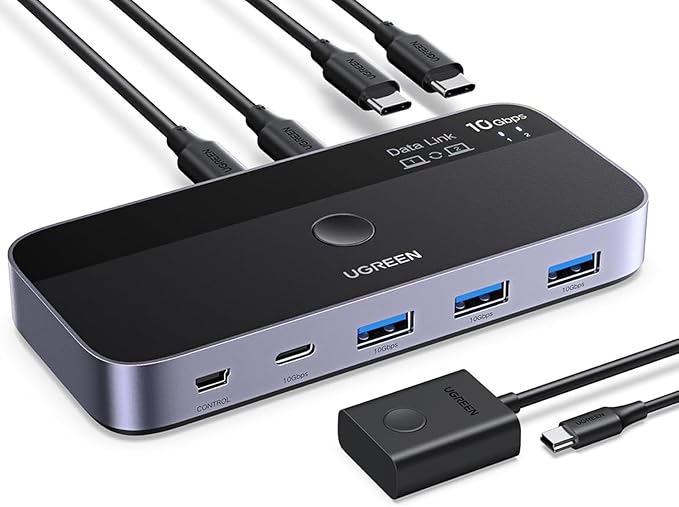 UGREEN 10 Gbps USB-C Switch Support File Sync &amp Cross-Screen Drag USBC 3.2 Switch 2 Computers Share 4 USB 3.2 Gen 2 Ports USB Switcher Selector Sharing Keyboard and Mouse with Controller