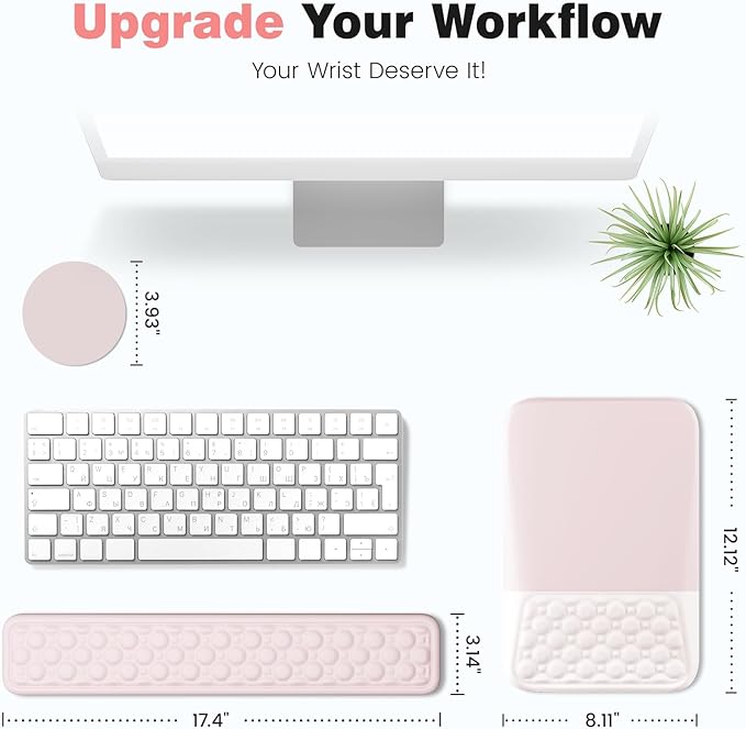 Ospelelf Ergonomic Mouse Pad and Keyboard Wrist Rest Typing Wrist Pad with Support Desk Mousepad Set for Office Pink
