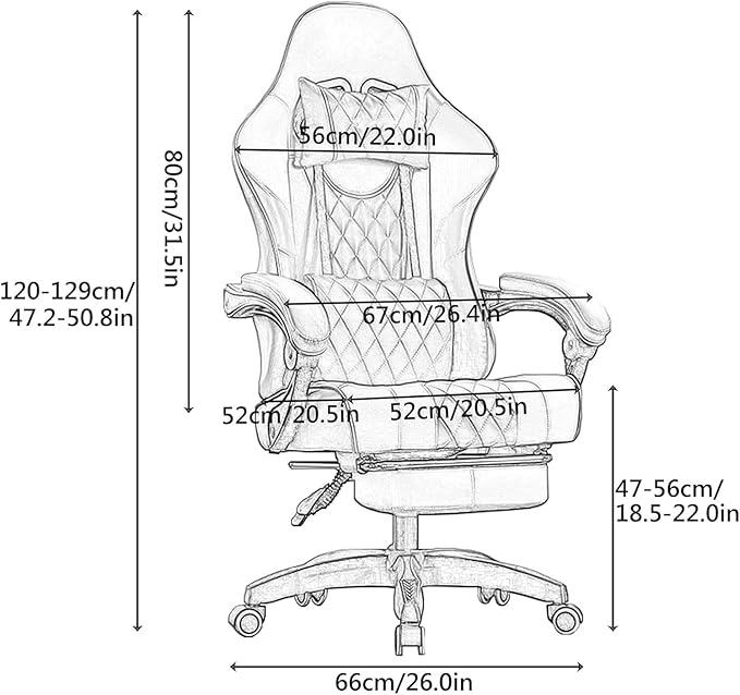 Office Gaming Chair with Footrest Leather Office Desk Chair Ergonomic Computer Chairs with Headrest High Back 360° Swivel Game Chairs (Size:Height 120-129CMColor:Red)