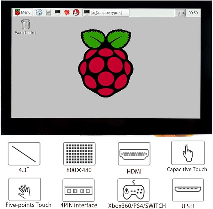 waveshare 4.3inch HDMI LCD (B) 4.3 800x480 Touch Screen LCD Capacitive Display IPS Monitor for Raspberry Pi 4B/3B+/3B/2B/A+/Zero/Zero W/WHJetson NanoPC Windows 10/8.1/8/7BB Black Banana Pi