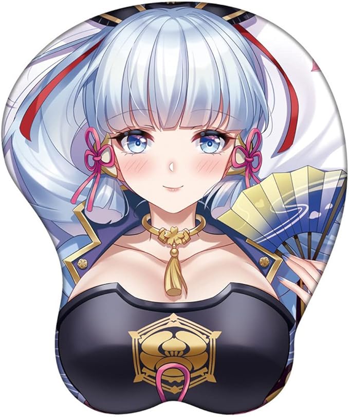Genshin Impact Xiao Zhongli Mouse Pad with Wrist Support Comfort Silica Gel Wrist Rest Support Mat Mice 3D Mouse Pad Non-Slip PU Base for Computer (Kamizato Ayaka)