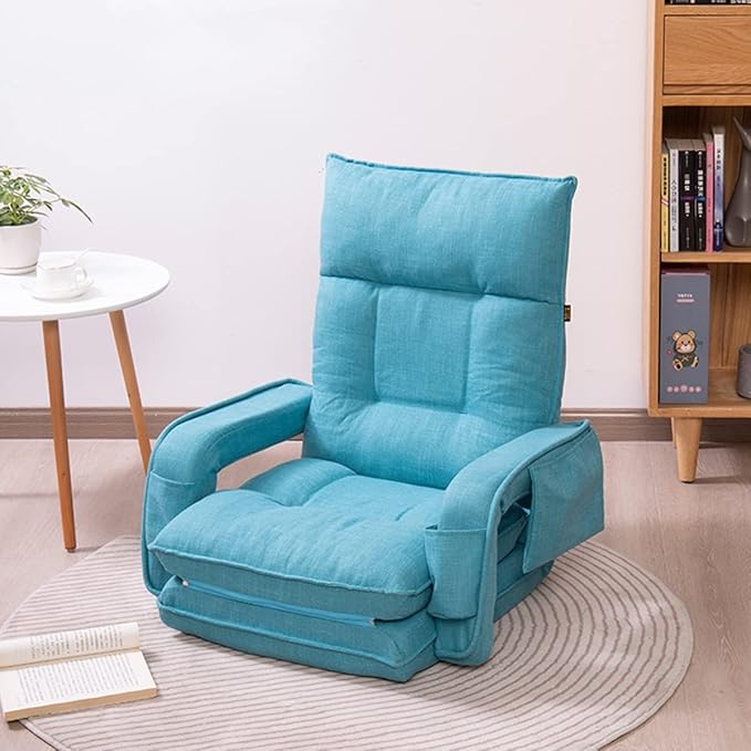 YCKEGEW Folding Lazy Floor Sofa Sleeper Chair Lounge Seat with Side Storage42-Position Adjustable Reading Chair for Kids AdultFloor Sofa BedLoading 330LB (Color : Lake Blue)