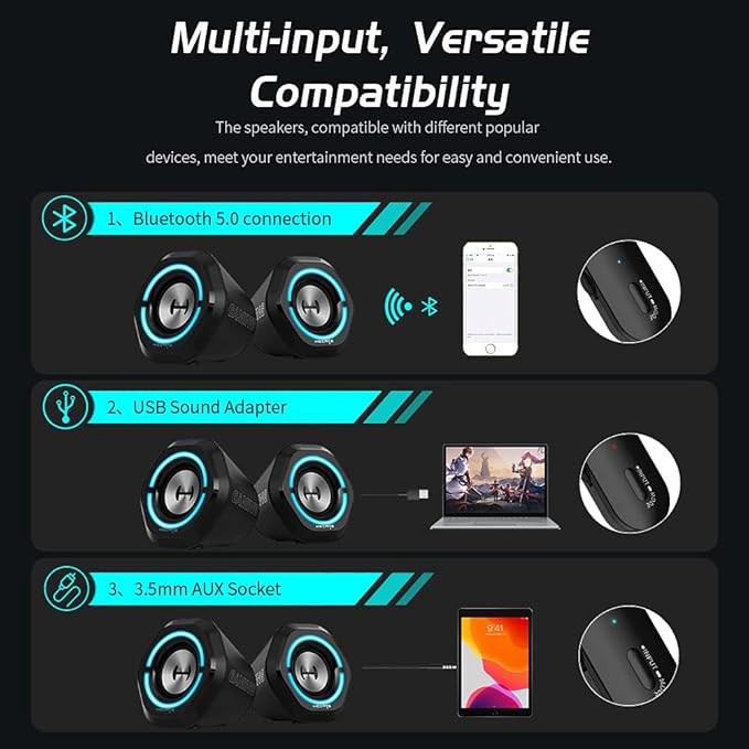 Edifier Bluetooth 5.3 Gaming Speakers10W PC USB Computer Speakers for Laptop Desktop 3.5mm aux Input Hecate G1000 Black