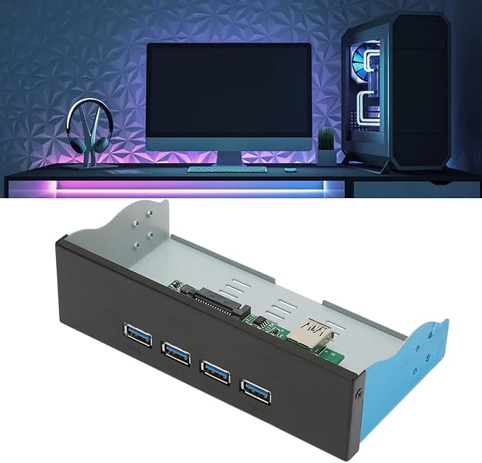 Zopsc 5.25in 4 USB 3.1 Front Panel Hub Aluminum Durabl10Gbps High Speed Front Panel USB Hub for Computer Desktop for Notebook for Laptop Compatible with 7/8/10
