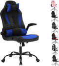 Gaming Chair Racing Chair with Lumbar Support - High Comfort PU Leather Ergonomic Office Desk &amp PC Gaming Chair for Adults Men Women - Flip-Up Arms &amp Headrest Blue