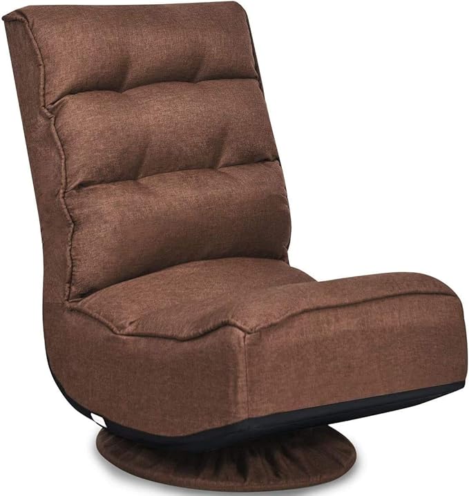 LDAILY Floor Gaming Chairs 360 Degree Swivel Recliner with 5 Adjustable Positions Comfortable Padded Lazy Sofa Foldable Gaming Chair for TV Watching Reading (Coffee)