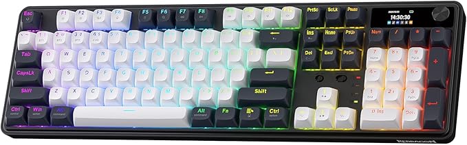 Redragon K761 Wireless Gasket Gaming Keyboard w/Hype Screen &amp Knob 104 Keys Mechanical Keyboard Easy-Control 1.26’ TFT Info Display 5-Layer Noise Dampening Custom Linear Switch Abyssal Blue