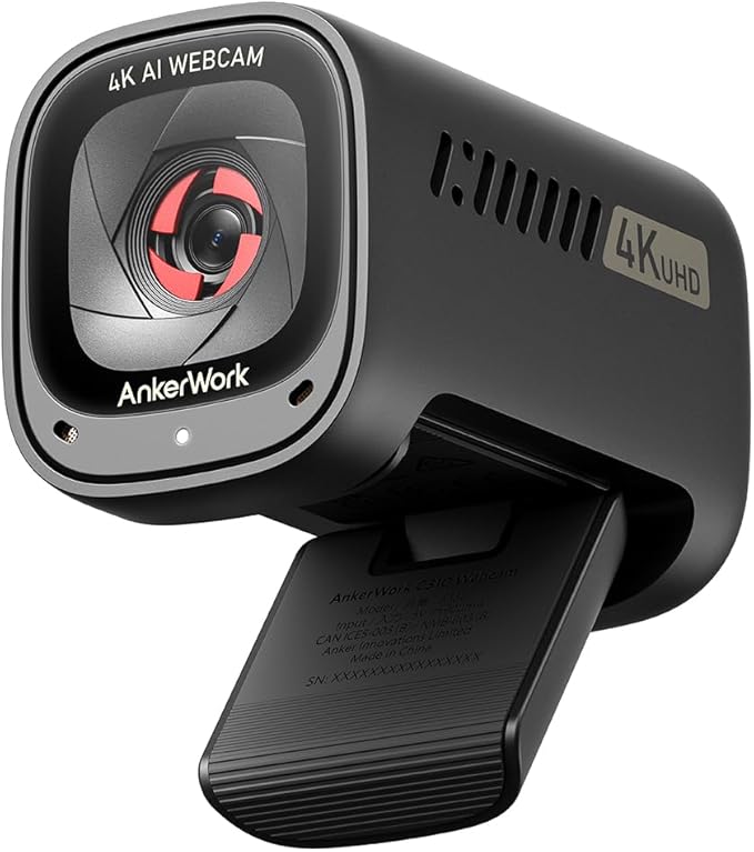 AnkerWork C310 4K Webcam &amp AnkerWork Mini Tripod 12MP 4K@60FPS HDR AI Auto Focus Framing Noise Canceling Mic Aluminum Black Compatible with Webcams Cameras up to 1.5kg