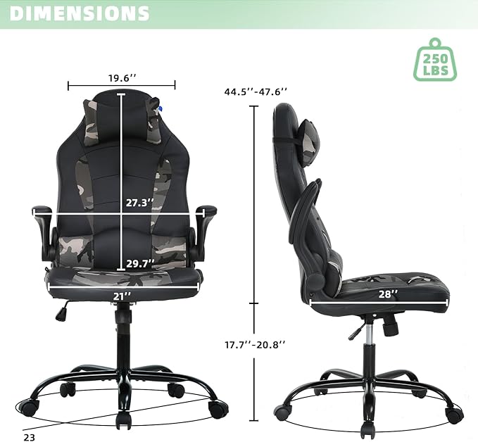 PC Gaming Chair Computer Chair Racing Gamer Chair Adjustable Ergonomic Office Chair Modern Desk Chair with Lumbar Support Flip Up Armrest Rolling Swivel Task Chair for Adults Women Men