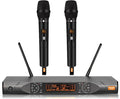Wireless Microphone System Metal Dual UHF Cordless Handheld Dynamic Karaoke Mic Set Auto Scan Long Range 200ft for Home Karaoke Singing DJ Party Church Wedding Speech (UM203)