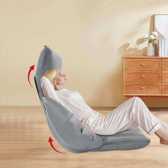 Folding Sofa Chair 5 Adjustable Position Lazy Sofa Floor Chair with Armrests Backrest Headrest Waist Pillow Couch Recliner for Meditation Reading Gaming