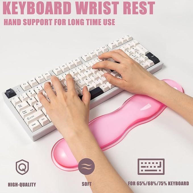 Ergonomic Silicone Gel Keyboard and Mouse Wrist Rest Set – Clear Wrist Rest for Keyboard 60%/68%/75% Comfort &amp Support for Typing and Gaming (Light Pink)