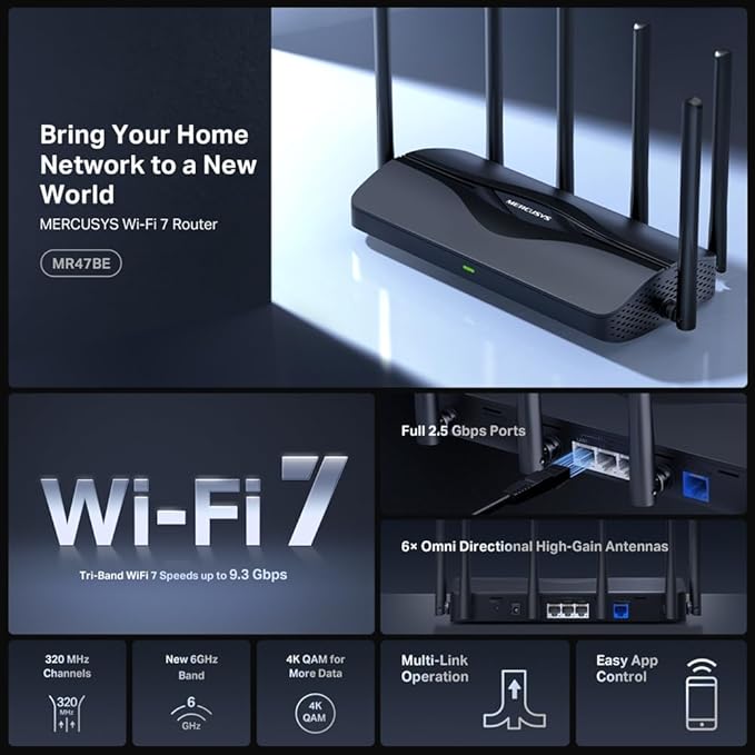 Router MERCUSYS BE9300 TRI-Band WI-FI 7