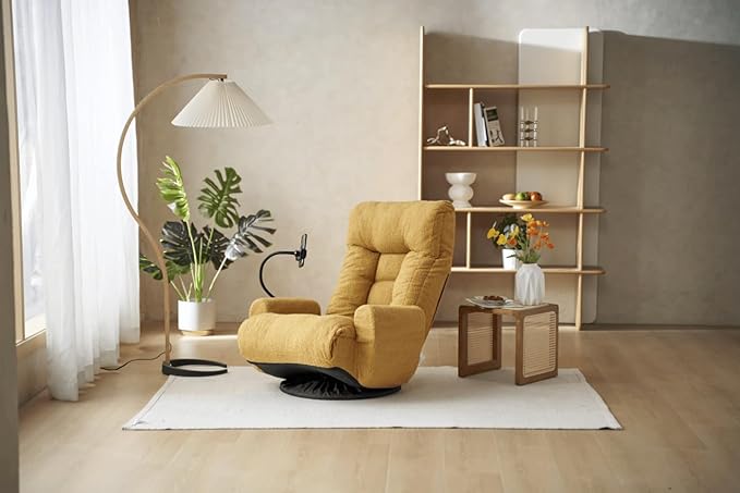 360 Degree Swivel Floor Chair with Adjustable Headrest &amp Backrest Folding Floor Gaming Chair with Phone Holder &amp Built-in Spring Seat Bag for Home Office 5 Adjustable Position Yellow