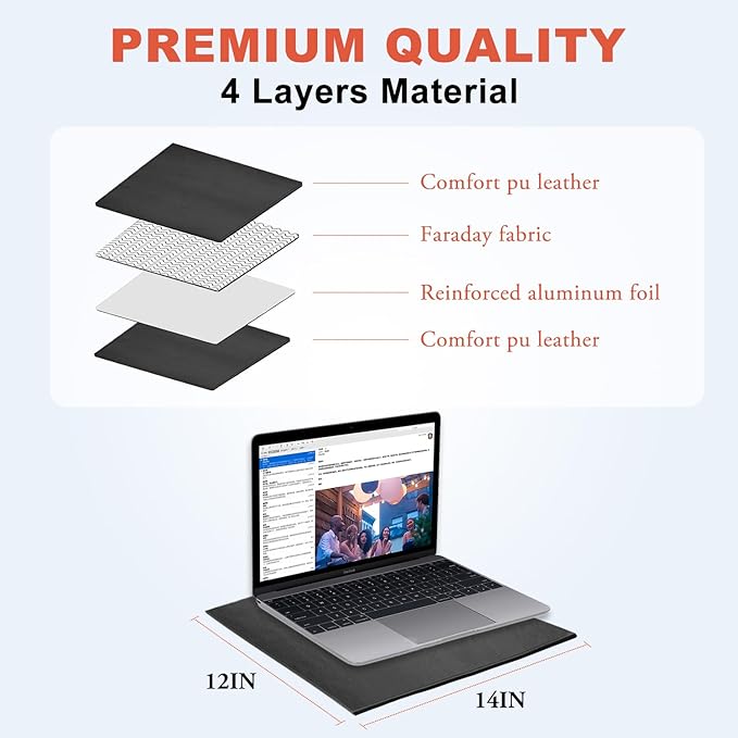 EMF Radiation Shielding Laptop Pad - 12x16 Inch Heat Blocking Mat Anti-Radiation &amp Heat Protection for Laptop Notebook Tablet Use on Lap Office Travel