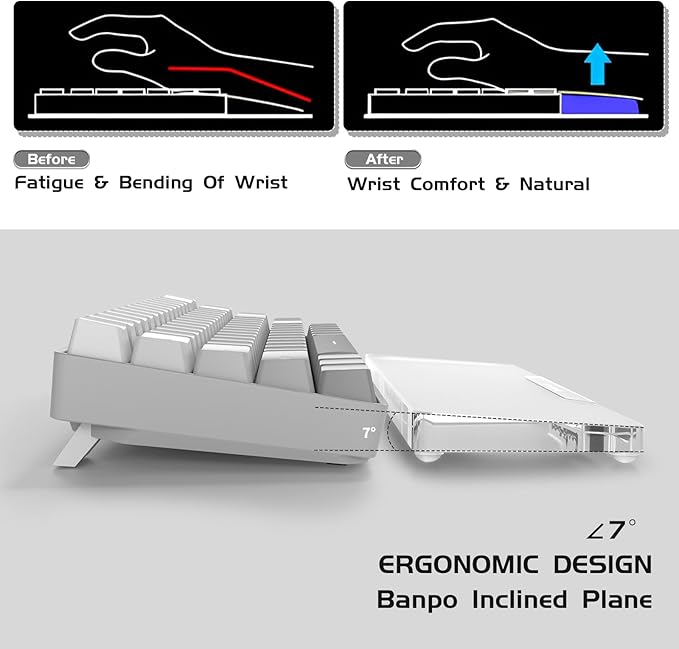 Acrylic Keyboard Wrist Rest Pro- Compact 60% Keyboard- Mechanical Keyboards Ergonomic Palm Rest for Computer KeyboardAnti-Slip BaseWrist Pad for LaptopOffice &amp Home-Easy TypingSilver