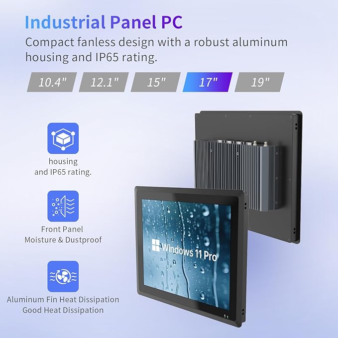 17 inch Panel PCIndustrial Embedded Panel PCFanless Panel Computer All in One Windows 10 ProJ6412 8GB RAM 128GB ROM4xUSB3.02xUSB2.04xRS232+2xRS4858*GPIOHDMI2xLAN