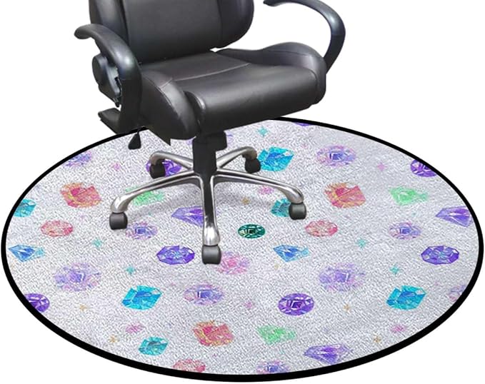 Multicolor Office Chair Mat for Hardwood Floors Desk Carpet with Anti-Slip Multi-Purpose Low Pile Computer Chair Mat Colorful Diamond Feminine Women Diameter 43.3 in
