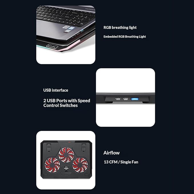 Portable Laptop Cooling Pad with RGB Lighting Silents Operations Foldable Compatibility Metal Stand