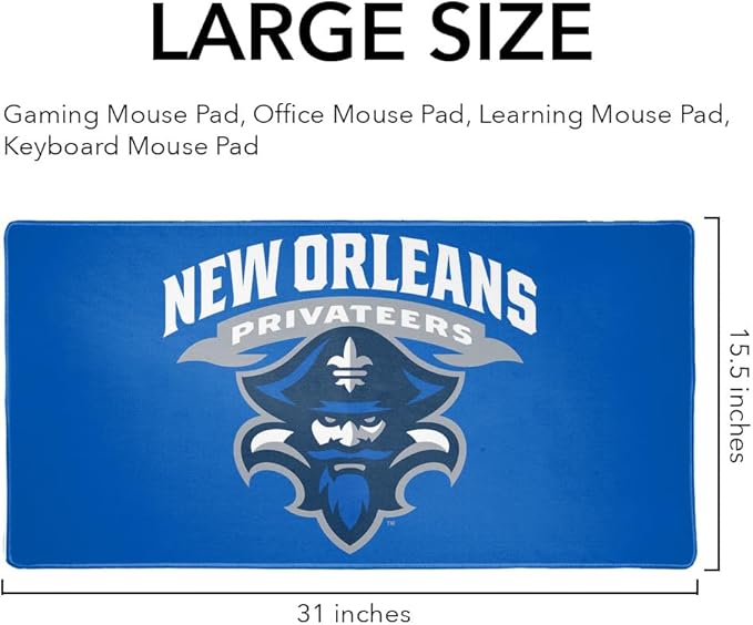 The University of New Orleans Primary Logo Large Gaming Mouse Pad Desk Mat with Stitched Edges Non-Slip Base for Gamer Home and Office 31.5 x 15.7