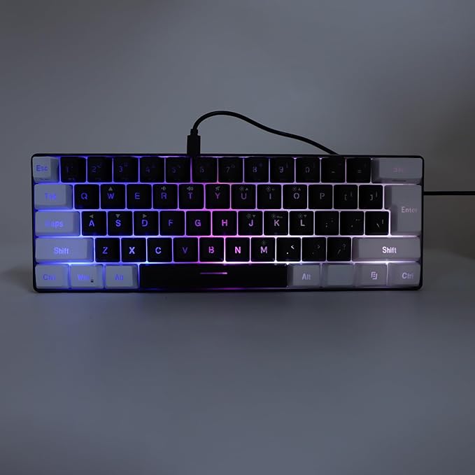 GOWENIC 61 Key RGB Illuminated Keyboard Multi Color LED Backlit Wired Gaming Keyboard and Mouse Combo for Tablet Laptop (Black Center White)